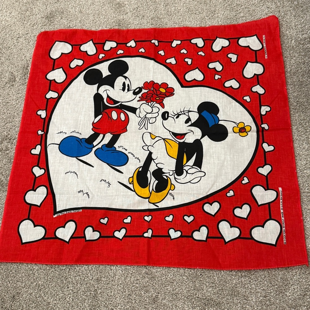 VTG 80s J.A. Woronowicz MICKEY & MINNIE MOUSE Handkerchief Bandana Valentine USA